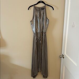 White House Black Market Silver Pleated High-Low Dress